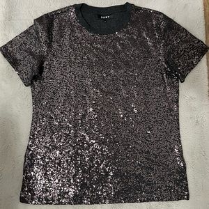 DKNY Sequined Knit Top Sz M NWOT